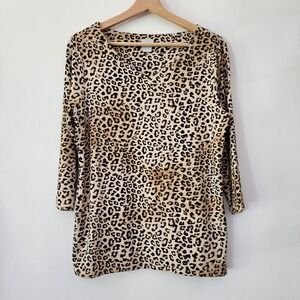 Chico's 3/4 sleeve V-neck animal print top mob boss wife womens size M